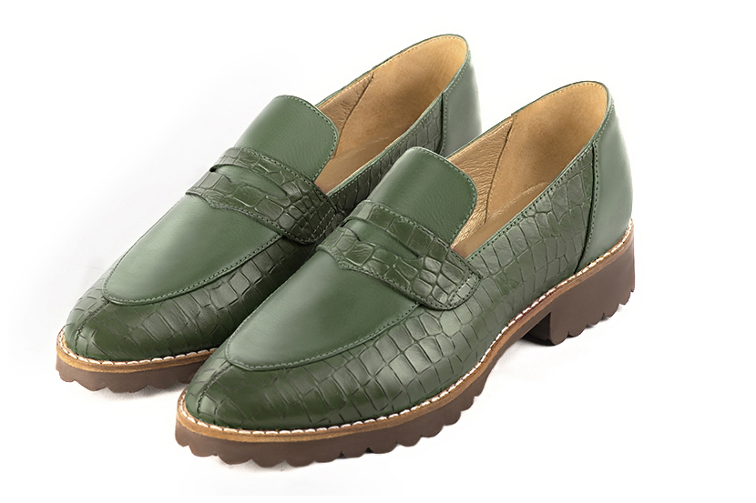 Forest green women's casual loafers.. Front view - Florence KOOIJMAN